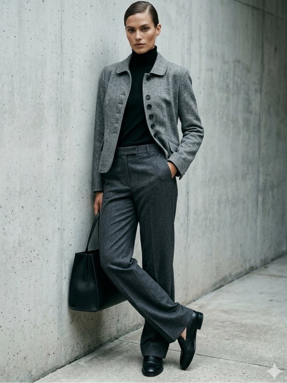 Vintage Weekend MaxMara Gray Women's Wool Herringbone Button-Front Jacket 14
